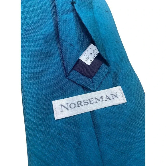Norseman VTG 100% Silk Woven Tie Solid Jade Viridian Blue USA Made **READ - Picture 2 of 13